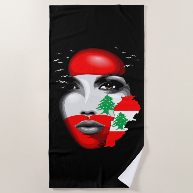 Libanonflagge und -karte im Gesicht eines Mädchens Strandtuch (Vorderseite)