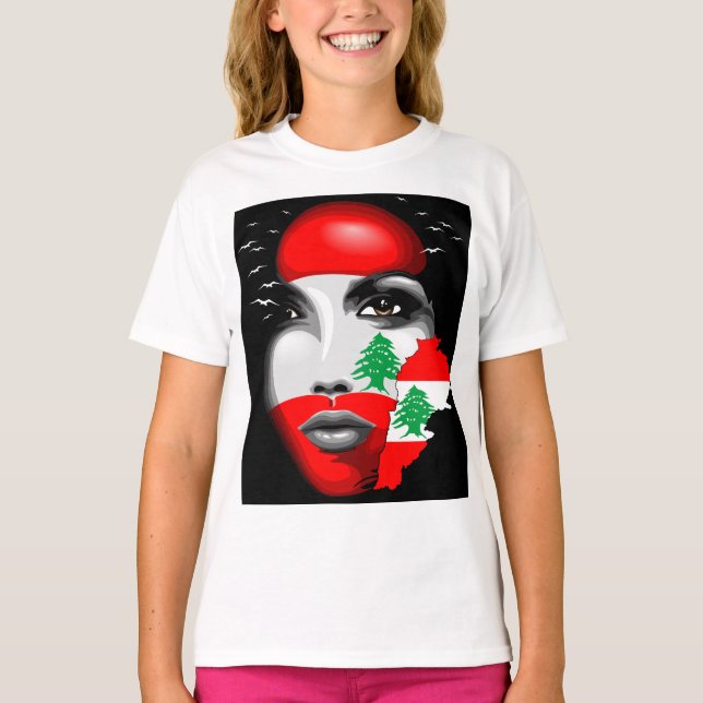 Libanonflagge und -karte im Gesicht eines Mädchens T-Shirt (Vorderseite)