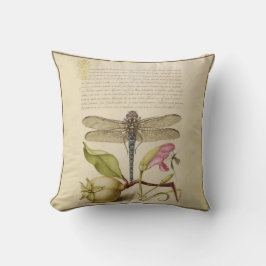Libelle, Birne, Gartennelke und Insekt antikes Kissen