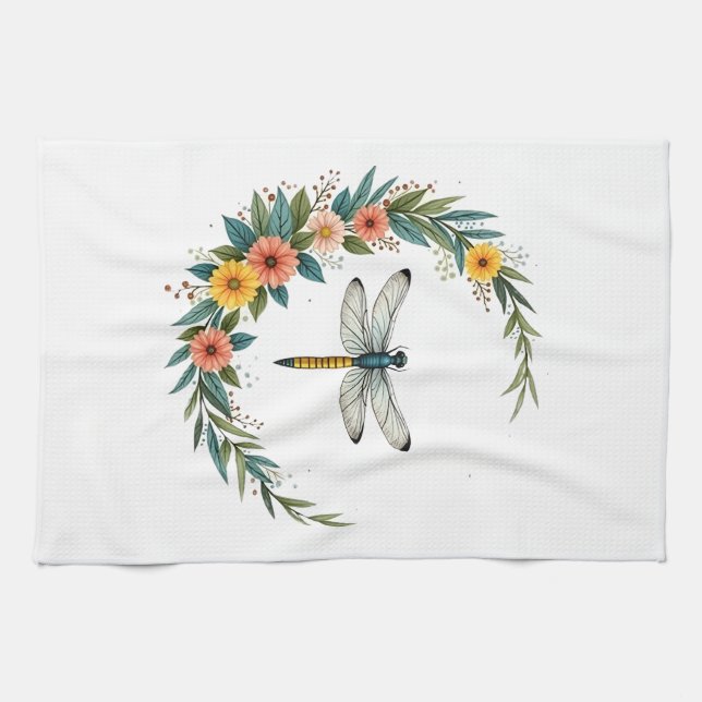 Libelle Boho Halbmond Friedenszeichen Hippie Libel Geschirrtuch (Horizontal)