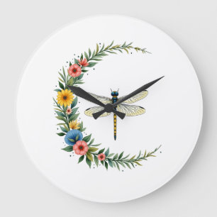 Libelle Boho Halbmond Friedenszeichen Hippie Libel Große Wanduhr