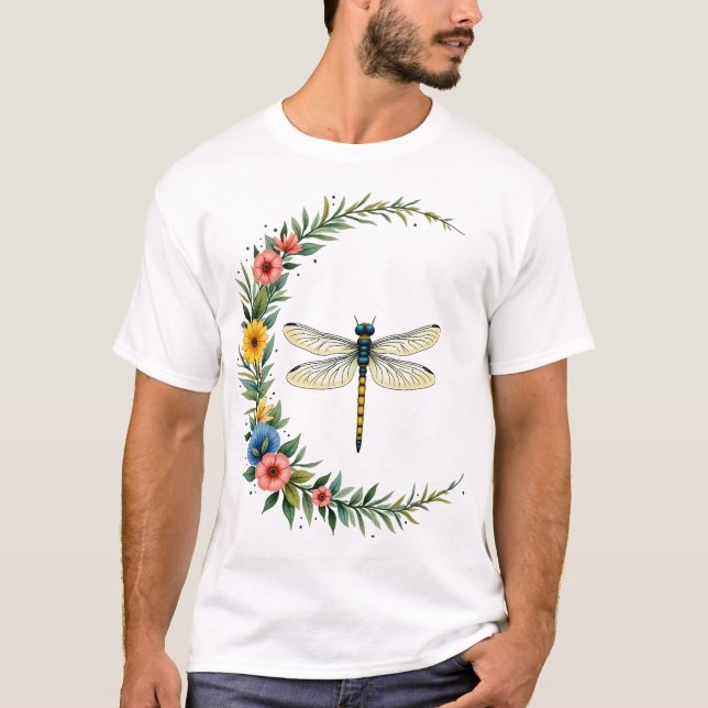 Libelle Boho Halbmond Friedenszeichen Hippie Libel T-Shirt (Vorderseite)