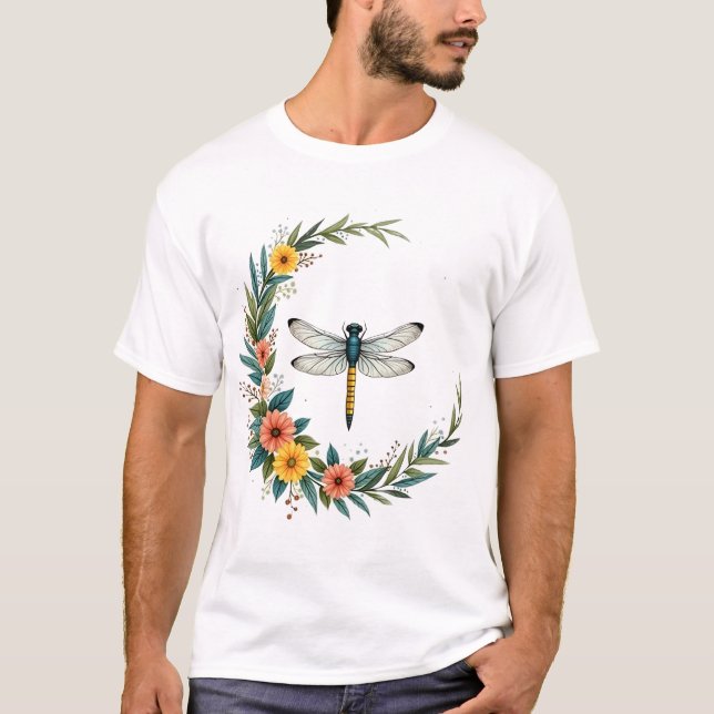 Libelle Boho Halbmond Friedenszeichen Hippie Libel T-Shirt (Vorderseite)