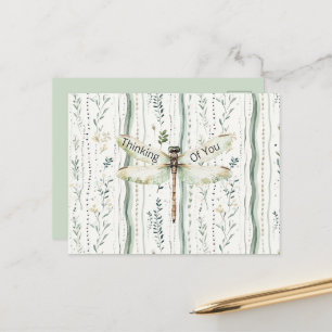 Libelle Grün Weiß Chic Floral In Gedanken an Dich Postkarte