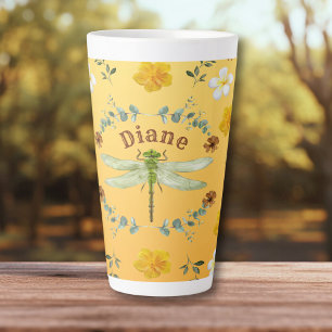 Libelle in Gold, Grün, Gelben Blumen Milchtasse
