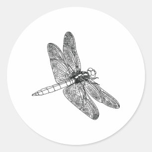 Libelle in schwarzer Farbe Runder Aufkleber