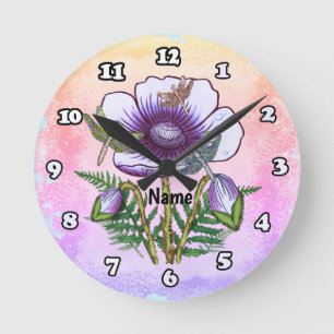 Libelle Lila Mohn Runder Uhr