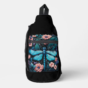 Libelle nachts im Blumengarten Crossbody Bag