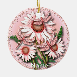 Libelle Rosa Gänseblümchen Keramik Ornament