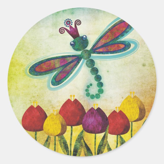 Libelle Runder Aufkleber (Vorderseite)