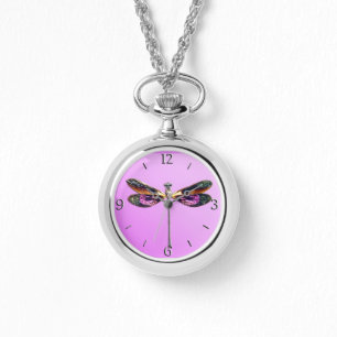 Libelle, silber, gold, lila und schwarz armbanduhr