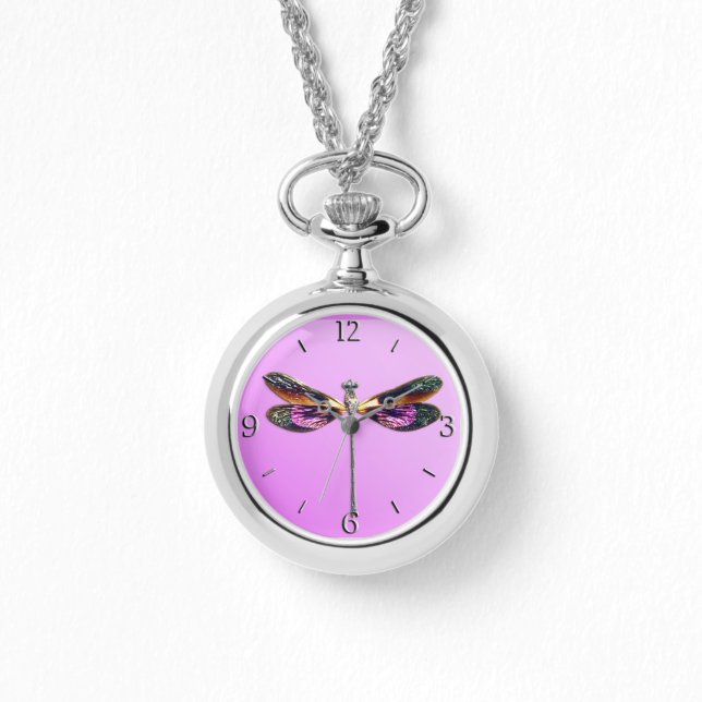 Libelle, silber, gold, lila und schwarz armbanduhr (Vorderseite)