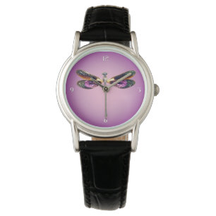 Libelle, silber, gold, lila und schwarz armbanduhr