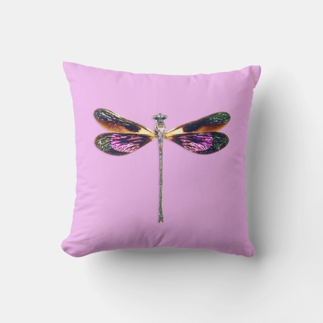Libelle, silber, gold, lila und schwarz kissen (Vorderseite)