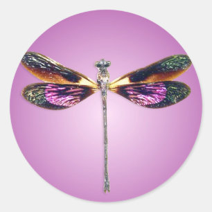 Libelle, silber, gold, lila und schwarz runder aufkleber