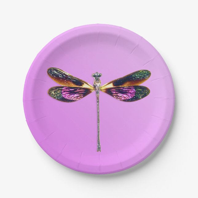 Libelle - silber, gold, violett lila pappteller (Vorderseite)