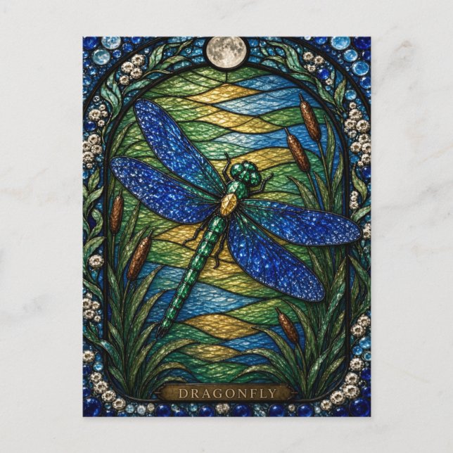 Libelle, Teichperle Bleiglas Postkarte (Vorderseite)