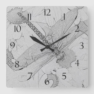 Libelle u. Gänseblümchen Quadratische Wanduhr