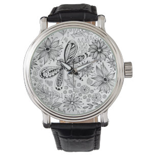 Libelle und Blume-Doodle Armbanduhr