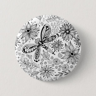 Libelle und Blume-Doodle Button