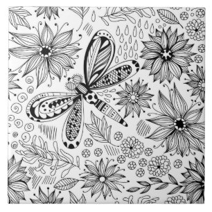 Libelle und Blume-Doodle Fliese