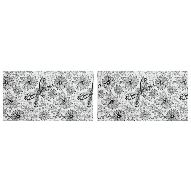 Libelle und Blume-Doodle Kissenbezug (Vorderseite-Set)