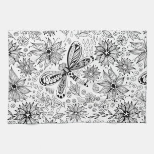 Libelle und Blume-Doodle Küchentuch