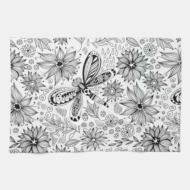 Libelle und Blume-Doodle Küchentuch (Horizontal)