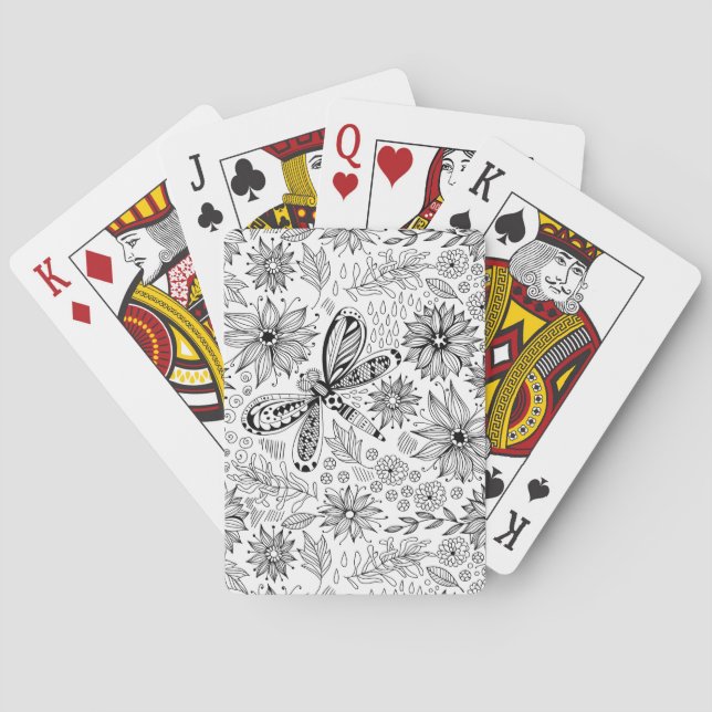 Libelle und Blume-Doodle Spielkarten (Rückseite)