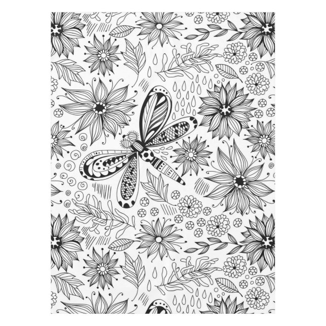 Libelle und Blume-Doodle Tischdecke (Vorderseite)