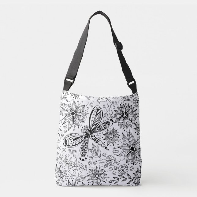 Libelle und Blume-Doodle Tragetaschen Mit Langen Trägern (Vorderseite)