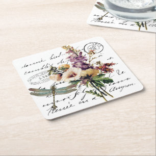 Libelle und Blumen Rechteckiger Pappuntersetzer