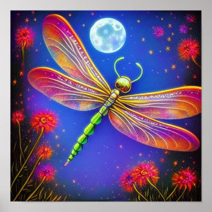 Libelle und Mond Poster