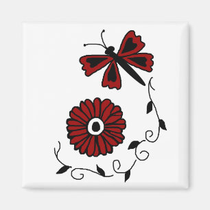 Libelle und roter Blumenmagnet Magnet