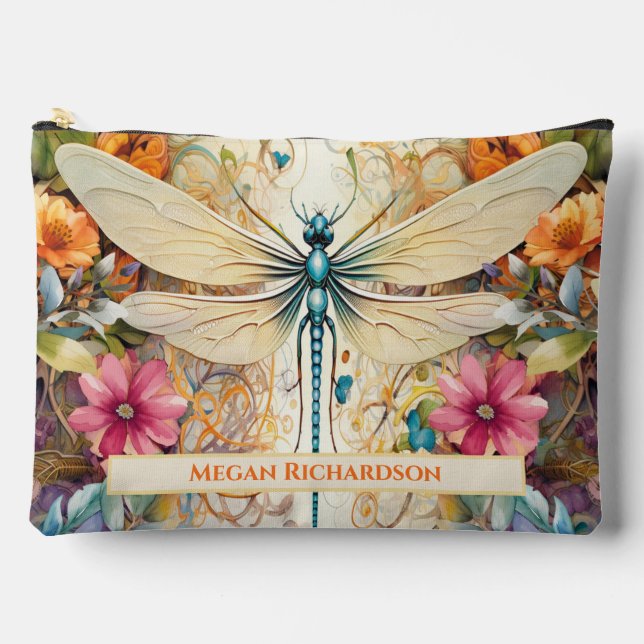 Libelle und Wildblumen mit Namen Zubehörtasche (Vorderseite)