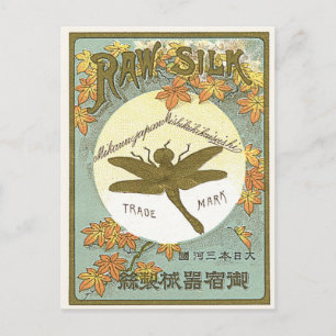 Libelle Vintage Japanisches Seidenetikett Postkarte