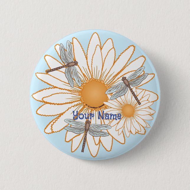Libelle Weiße Margerite Button (Vorderseite)