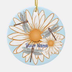 Libelle Weiße Margerite Keramik Ornament