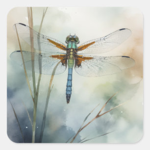 Libellen-Aquarell-Kunst Quadratischer Aufkleber