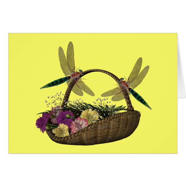 Libellen auf Blumen-Korb-Karte (Vorderseite (Horizontal))