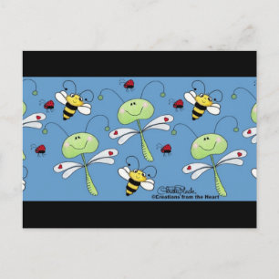 Libellen, Bienen und Ladybugs Collage Postkarte