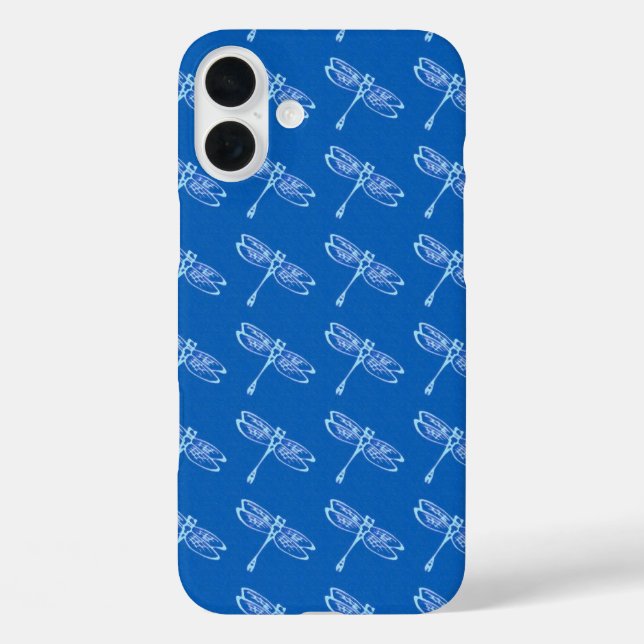 Libellen, blass auf Denim Blau iPhone 16 Plus Hülle (Rückseite)