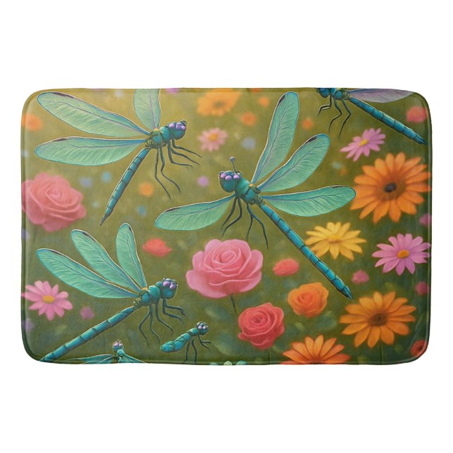 Libellen Blumen Badematte (Vorderseite)