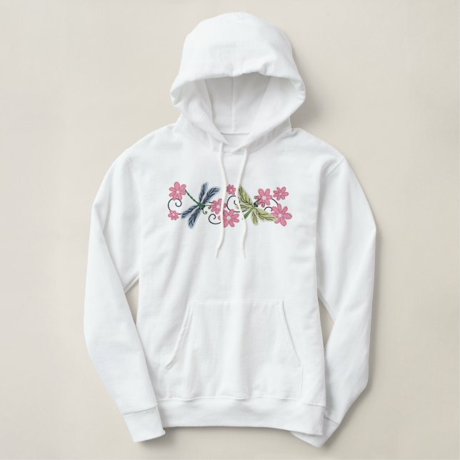 Libellen-Blumen stickten Pullover Hoodie (Design vorne)