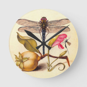 Libellen-Botanische-Natur-Wildlife-Hoefnagel-Kunst Runde Wanduhr