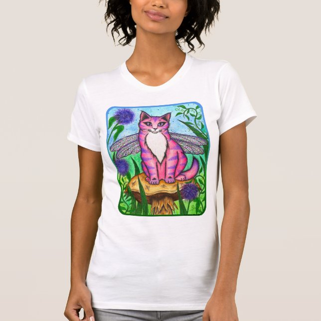 Libellen-feenhaftes Katzen-Fantasie-Kunst-Shirt T-Shirt (Vorderseite)