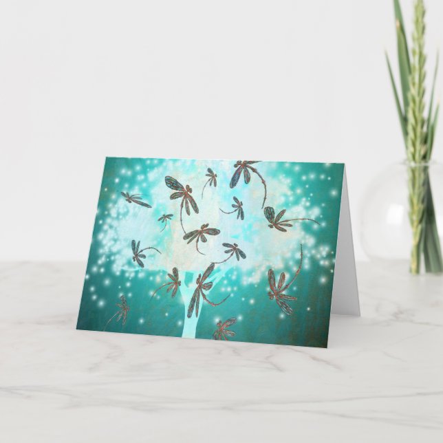 Libellen-Glühen-Baum Feiertagskarte (Vorderseite)