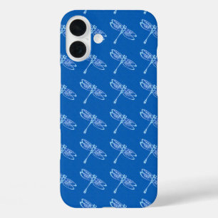 Libellen, hellblau auf Jeansblau iPhone 16 Plus Hülle