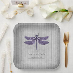 Libellen-Hochzeit in Lila Pappteller