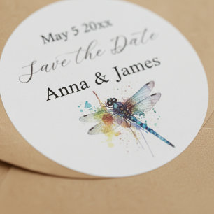 Libellen-Hochzeit-Save-the-Date-Aufkleber Runder Aufkleber